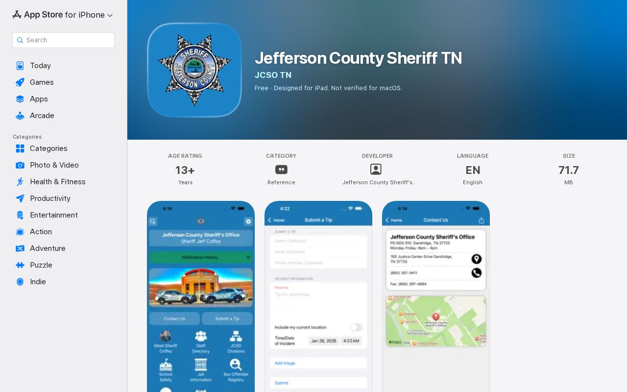 Jefferson County Sheriff app listing for released mugshot channel review