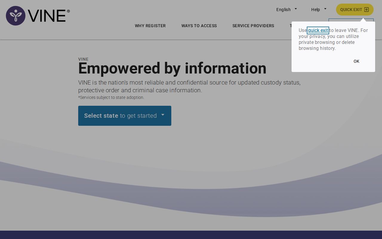 Jefferson County VINELink release check Tennessee selection and search screen